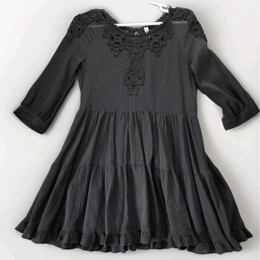 Free People Black Lace Mini Dress Witchy Dark Preppy Goth Whimsigoth‎ Grunge XS